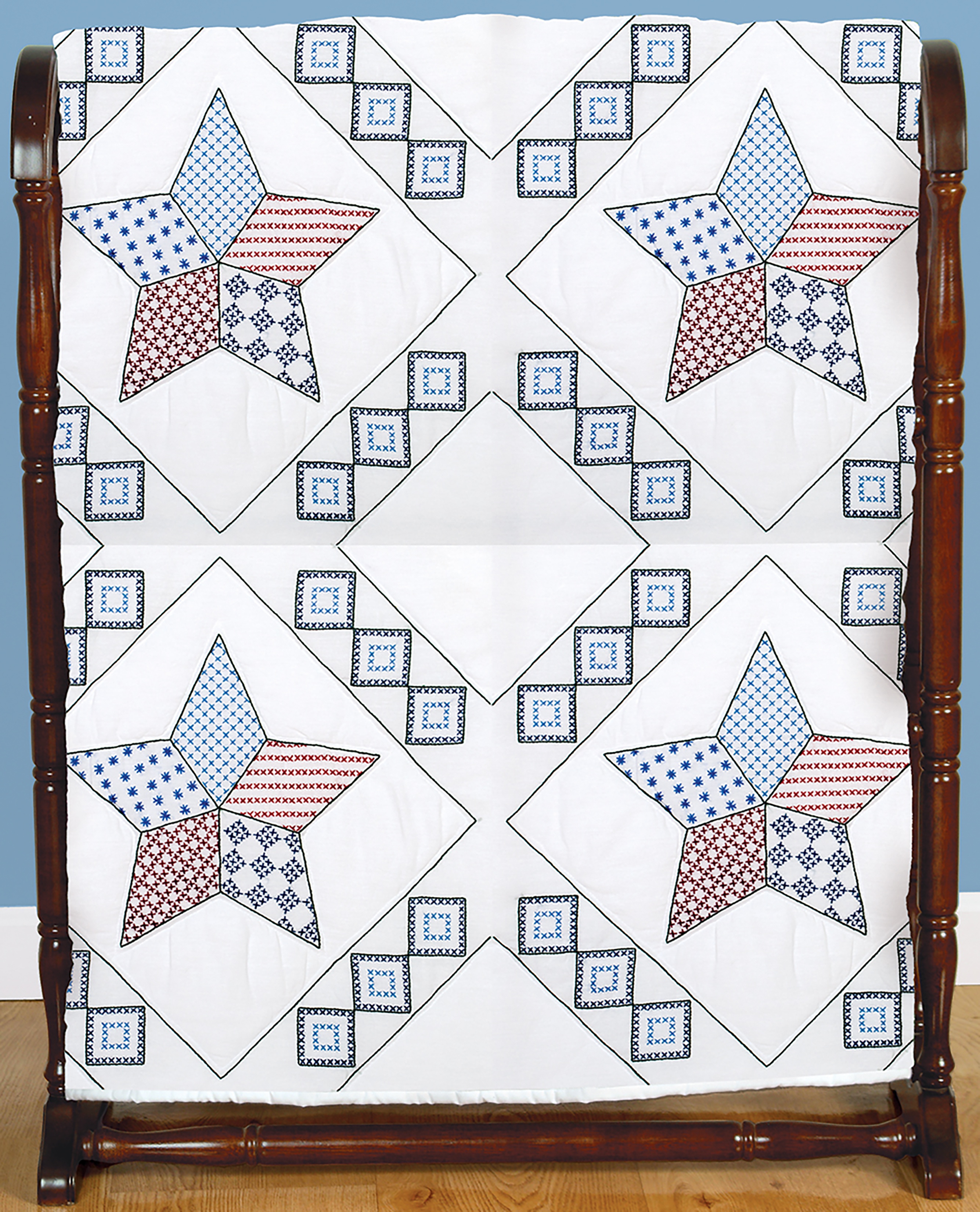 Jack Dempsey Stamped White Quilt Blocks 18X18 6Pkg-Interlocking Star 