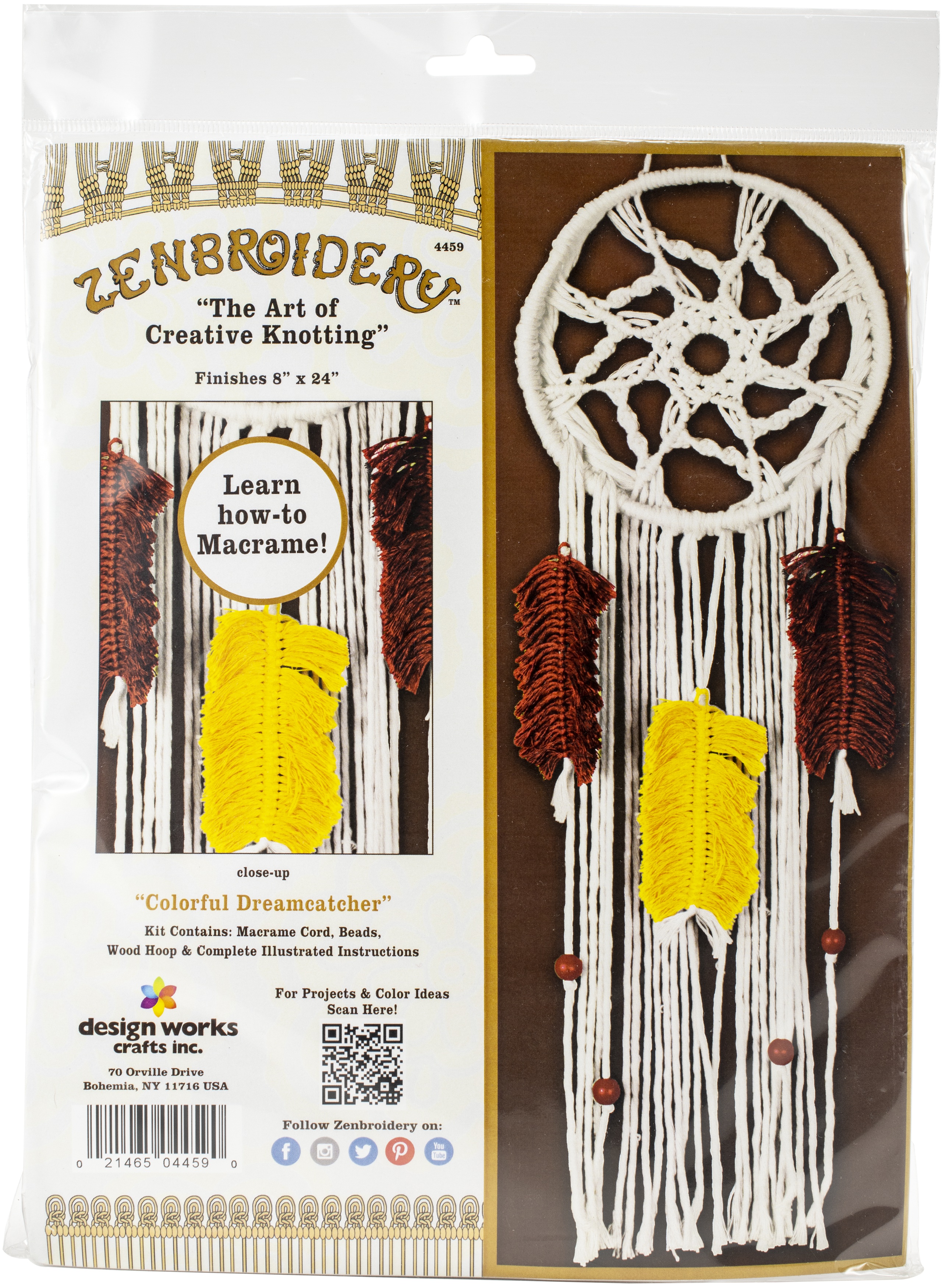 Design Works/Zenbroidery Macrame Wall Hanging Kit 8"X24"Colorful