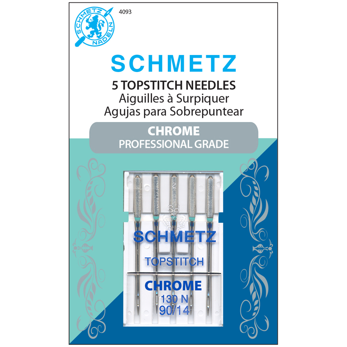 Schmetz Chrome Topstitch Machine Needles-Size 90/14 5/Pkg, 4093