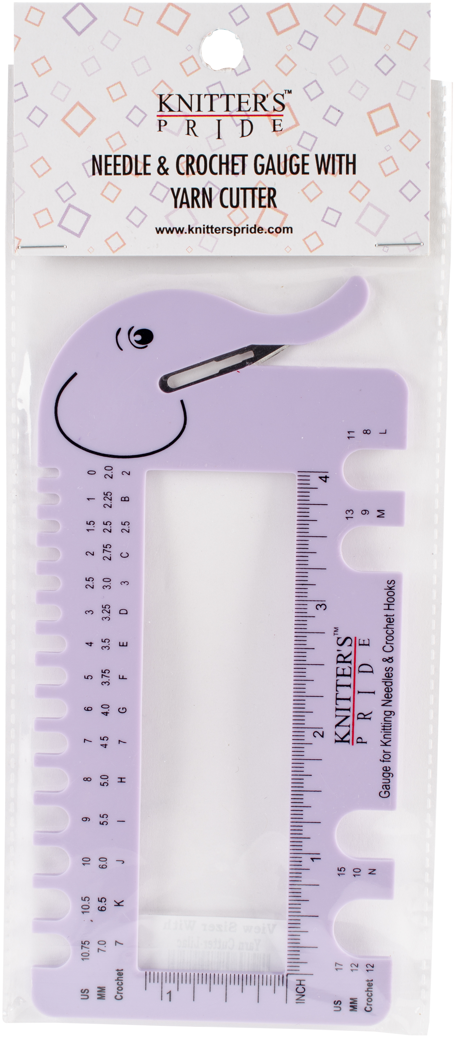 Needle /& Crochet Gauge W// Yarn Cutter Elephant Knitter/'s Pride