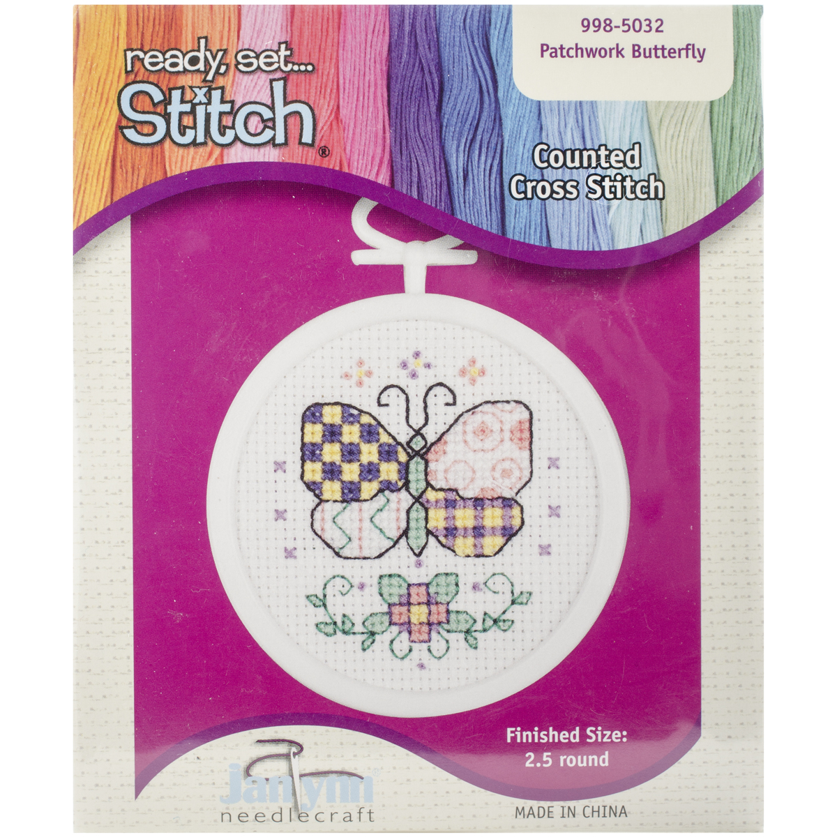 Janlynn Mini Counted Cross Stitch Kit 2.5" RoundPatchwork Butterfly