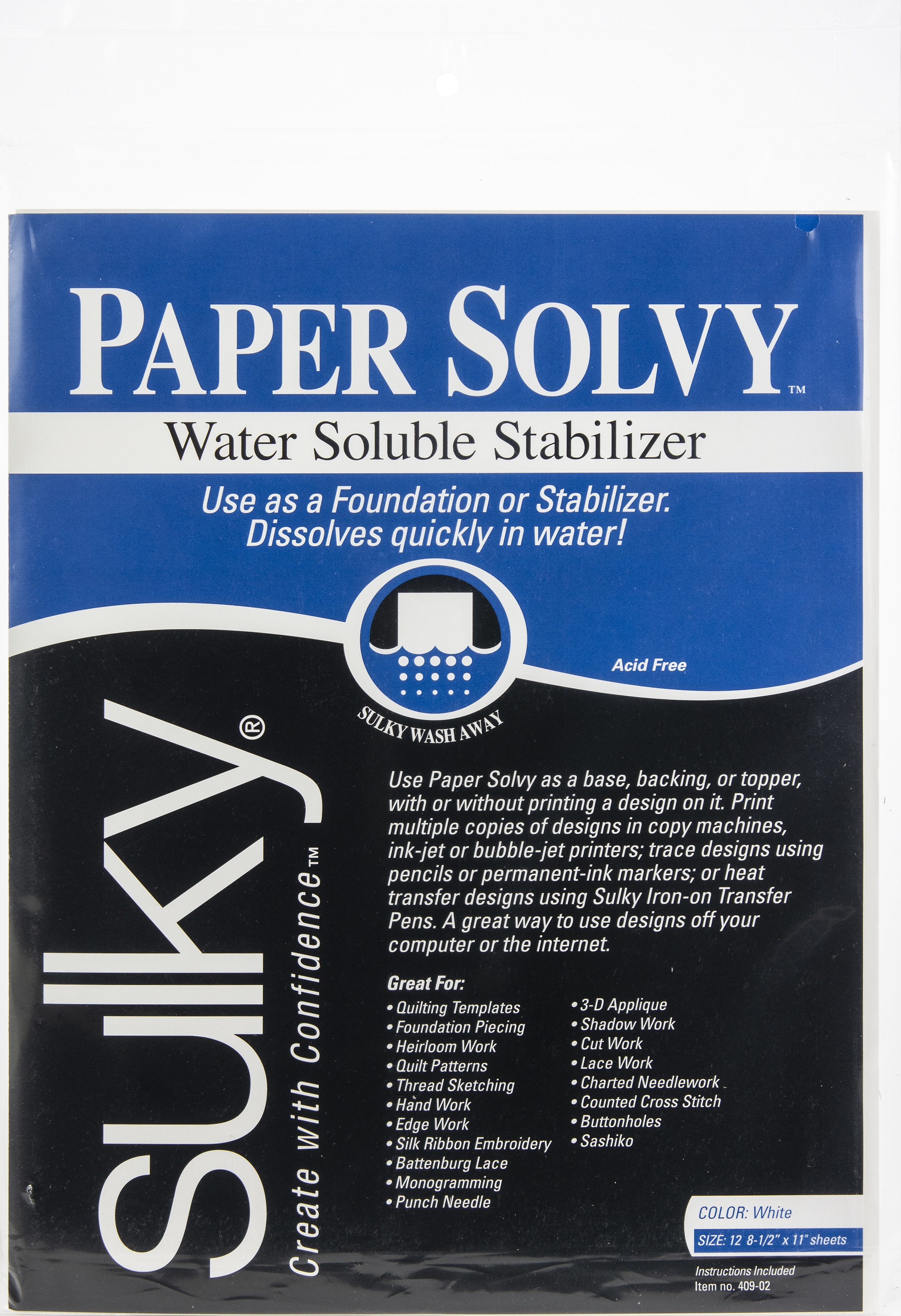 "Paper Solvy WaterSoluble Stabilizer8.5""X11"" 12/Pkg, Set Of 2" eBay