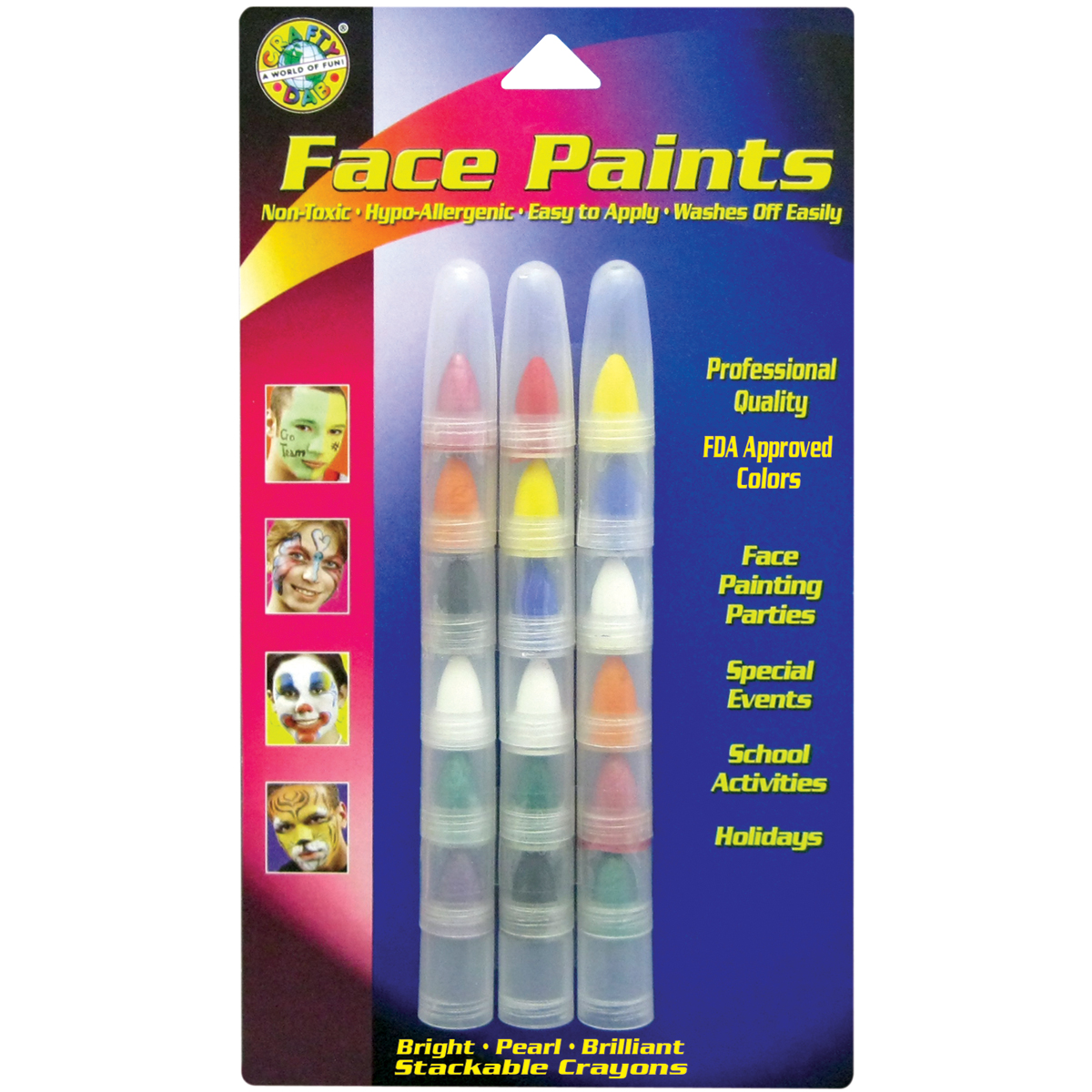 Face Paint Stackable Crayons 18 Pkg Bright Pearl Brilliant 80019 