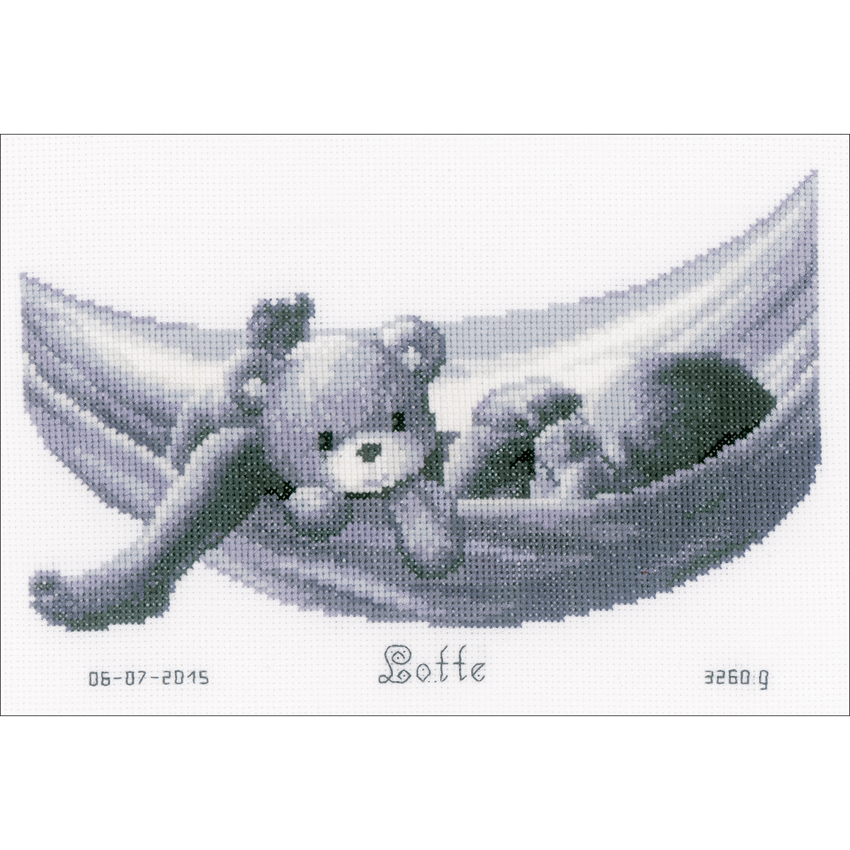 Baby In Hammock Birth Record On Aida Counted Cross Stitch Ki-10.5"X7.5" 14 Count - Afbeelding 1 van 1