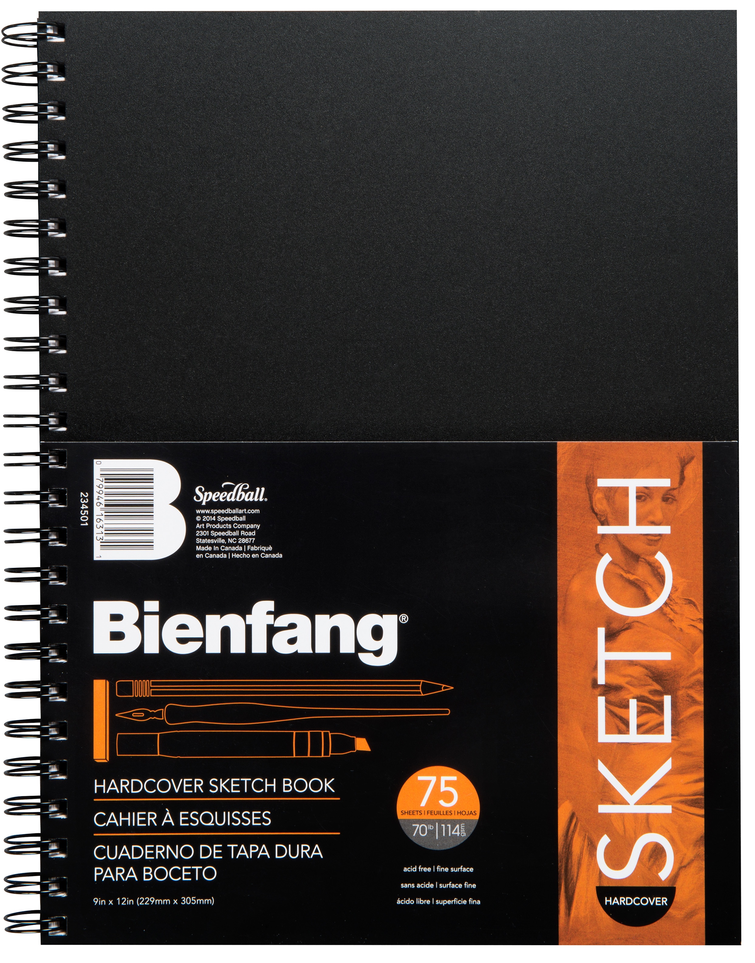 Bienfang Hardcover Spiral Sketch Book 9"X12"75 Sheets, R234501