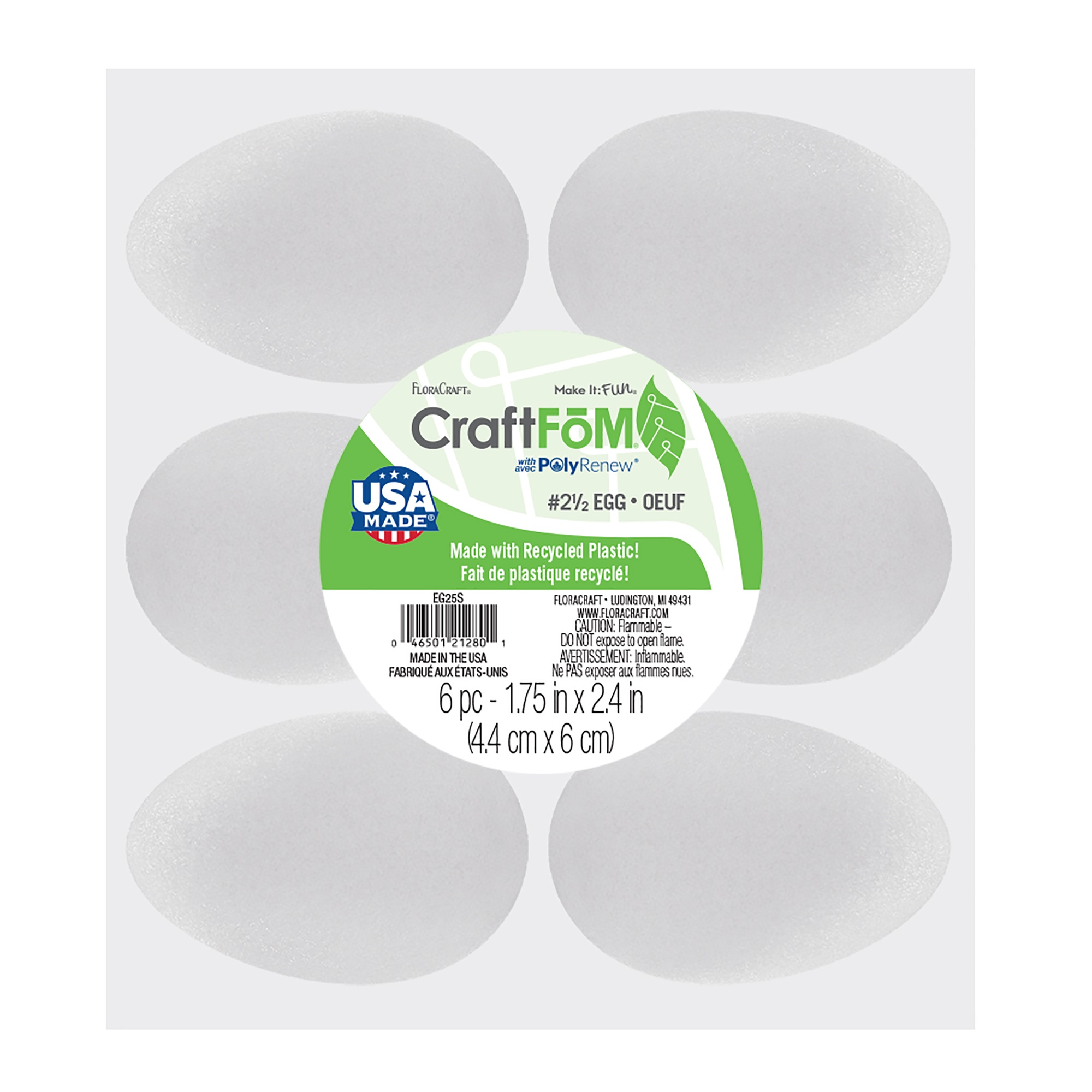 Floracraft EG25H Styrofoam Egg, 2.5Inch x 1.875Inch, White, 6Pack eBay