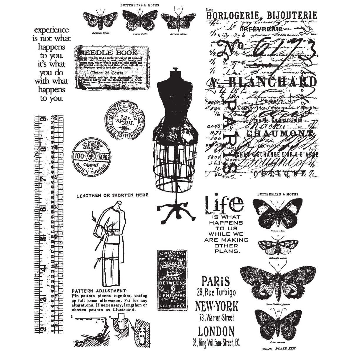 Tim Holtz Cling Stamp Set Attic Treasures - Timbri In Gomma 7x8.5cm Per Fai Da Te E Artigianato - Foto 7