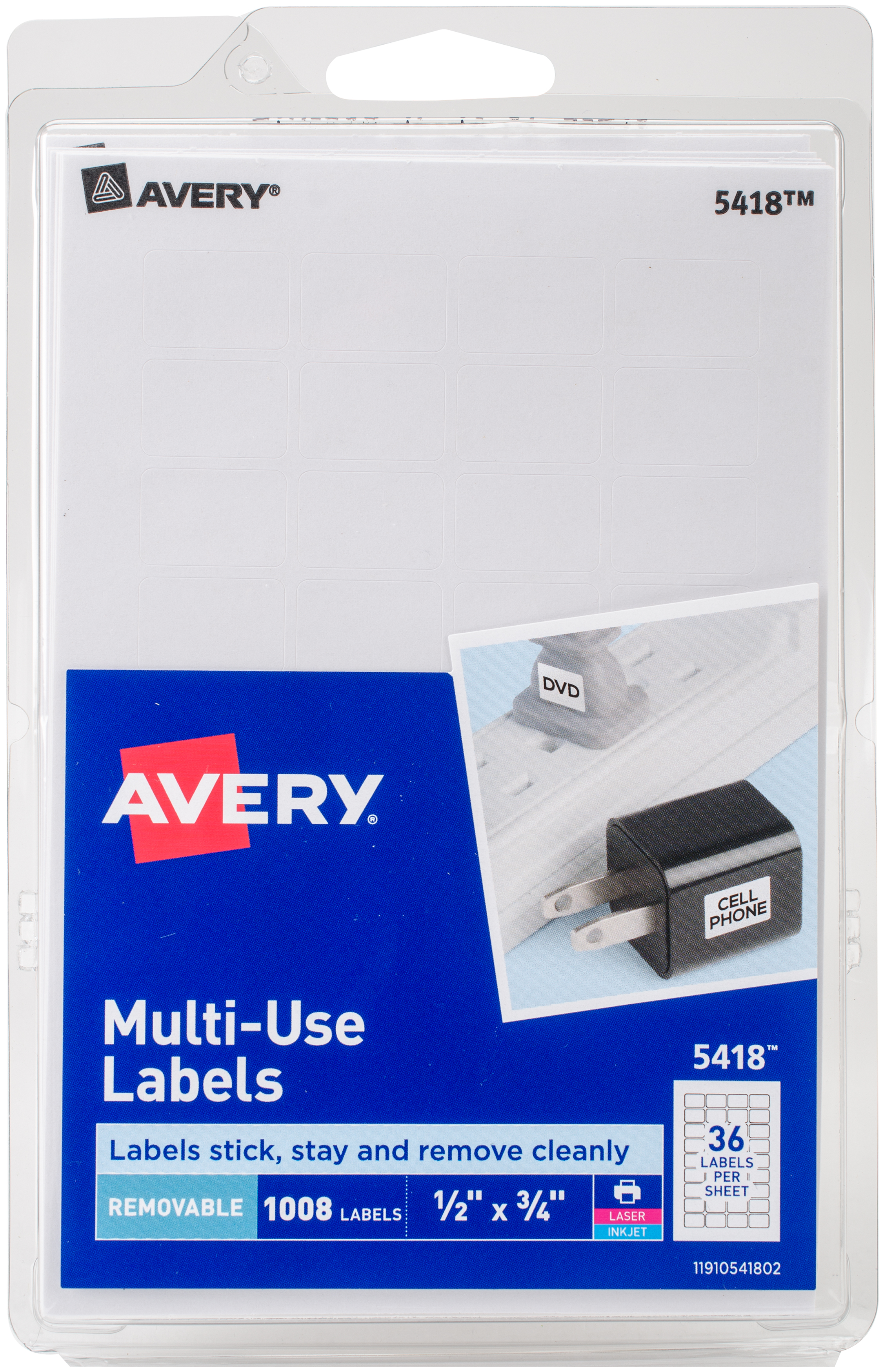 Avery White Removable Print/Write Labels .5"X.75" 1008/Pkg, 5418
