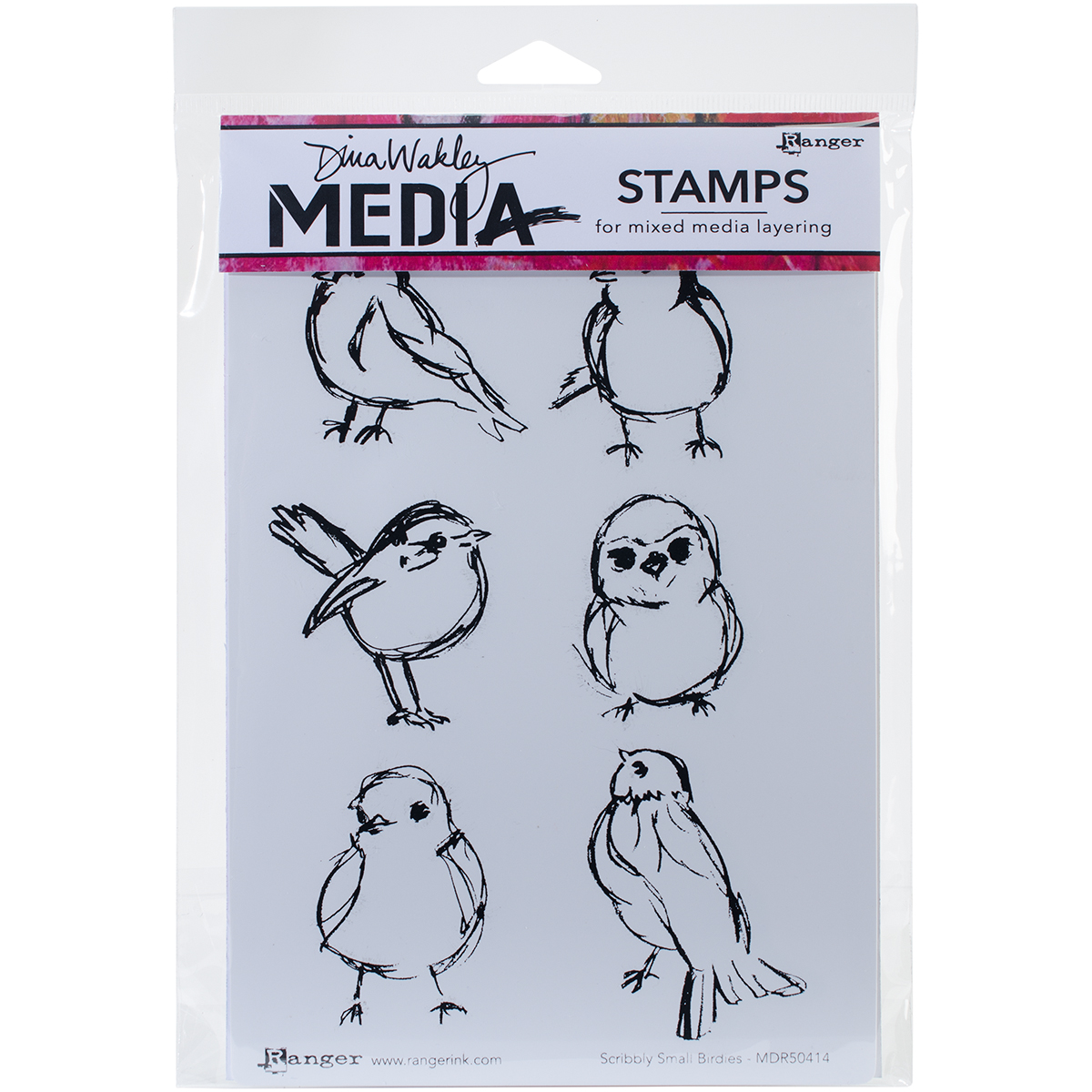 Ranger MDR50414 Scribbly Birdies Dina Wakley Media Cling Stamps, 6" by 9", Clear - Picture 1 of 1