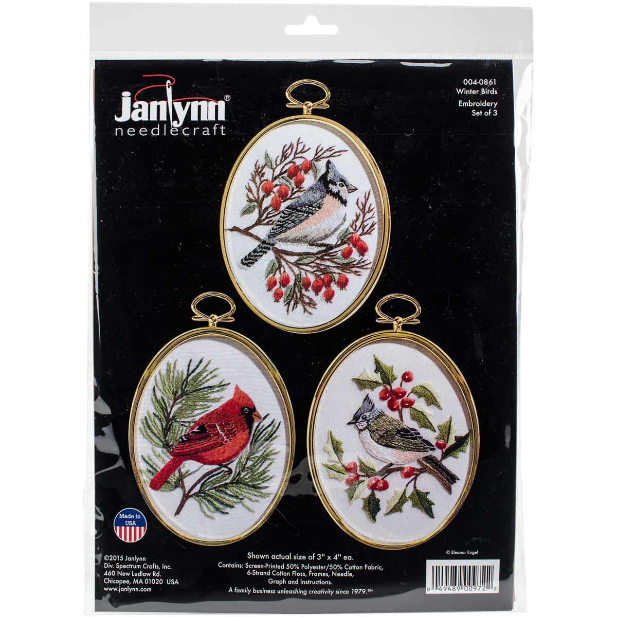 Janlynn Embroidery Kit 3"X4" Set of 3Winter BirdsStitched In Floss