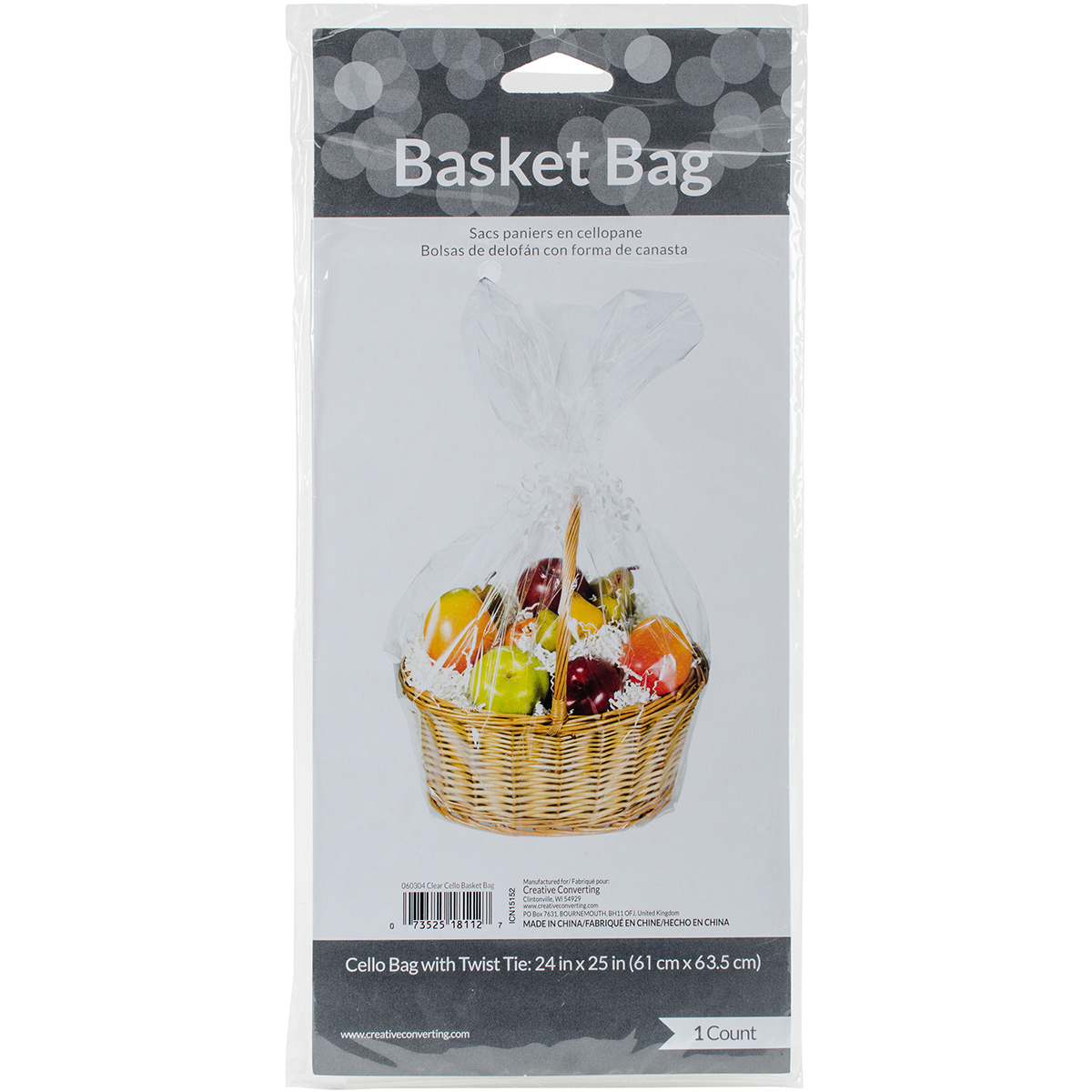 Large Cellophane Basket Bag, Clear