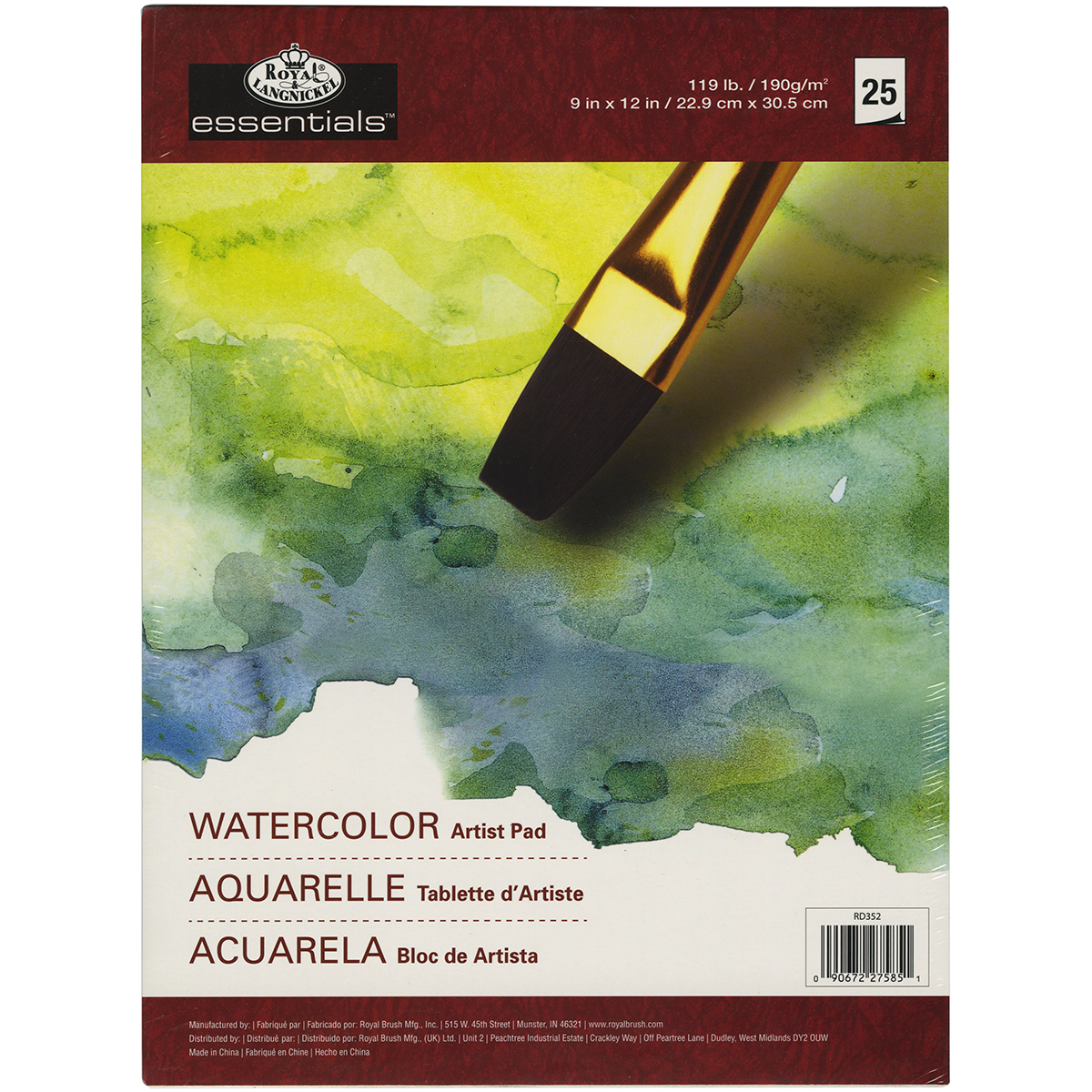 "Essentials Watercolor Artist Paper Pad 9""X12""25 Sheets, Set Of 3