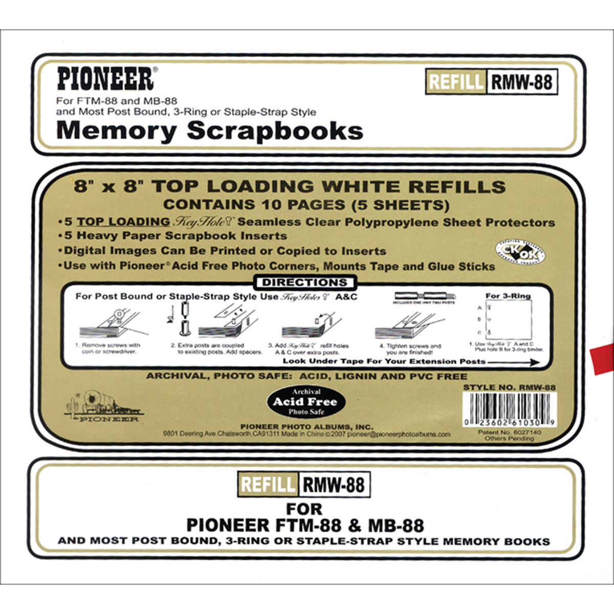 Pioneer Universal Top-Loading Page Protectors 5//Pkg 8/"X8/" W//Whit 023602610309