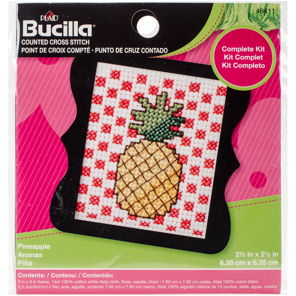 Bucilla//Beginner Minis Counted Cross Stitch Kit 3/"X3/"-Pineapple 14 Count