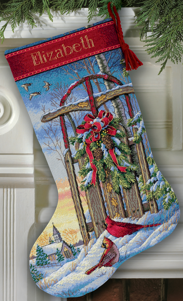 "Gold Collection Christmas Sled Stocking Counted Cross Stitch-16"" Long
