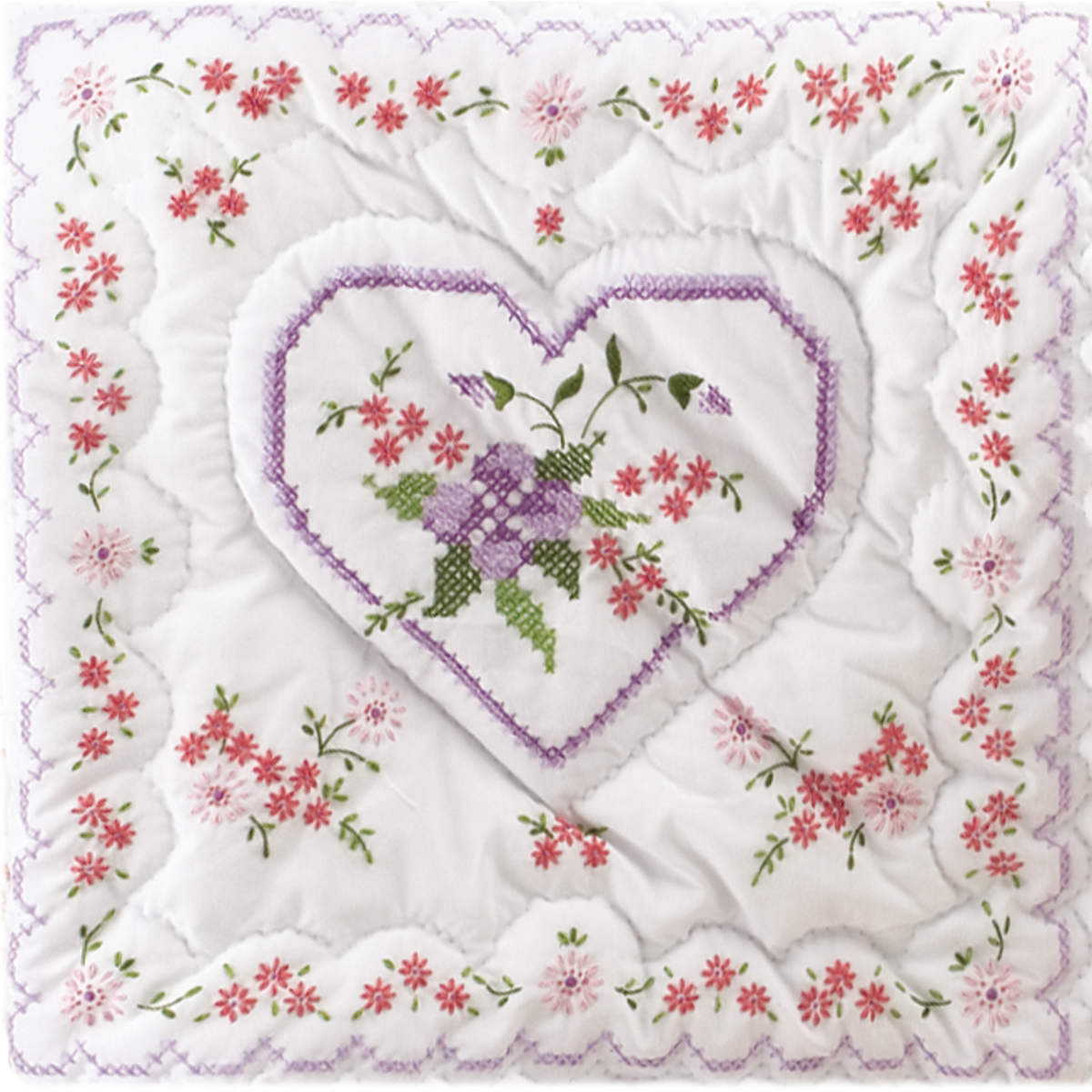 Tobin Stamped White Quilt Blocks 18"X18" 6/Pkg-Lilac Hearts, T288035