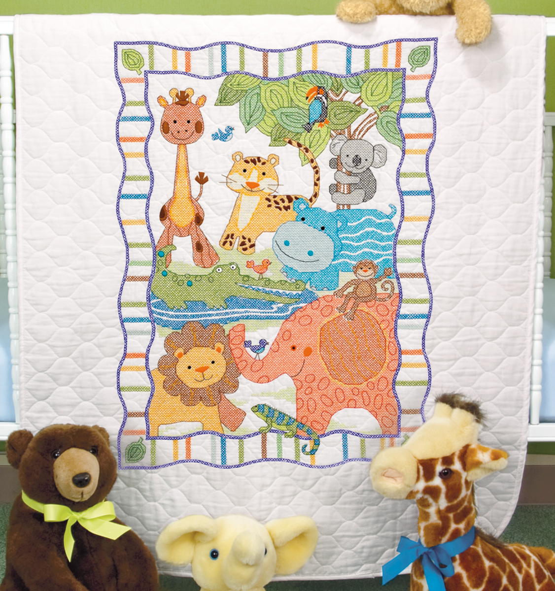 Dimensions/Baby Hugs Quilt Stamped Cross Stitch Kit 34"X43"Mod Zoo