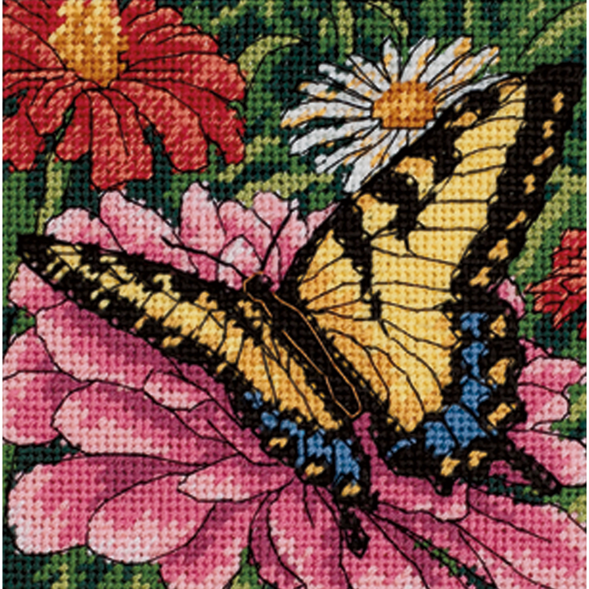 Butterfly On Zinnia Mini Needlepoint Kit-5"X5" Stitched In Floss - Picture 1 of 1