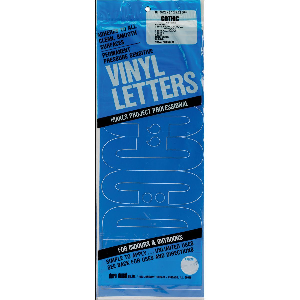 Graphic Products Permanent Adhesive Vinyl Letters 6" 94/PkgBlue, D3220