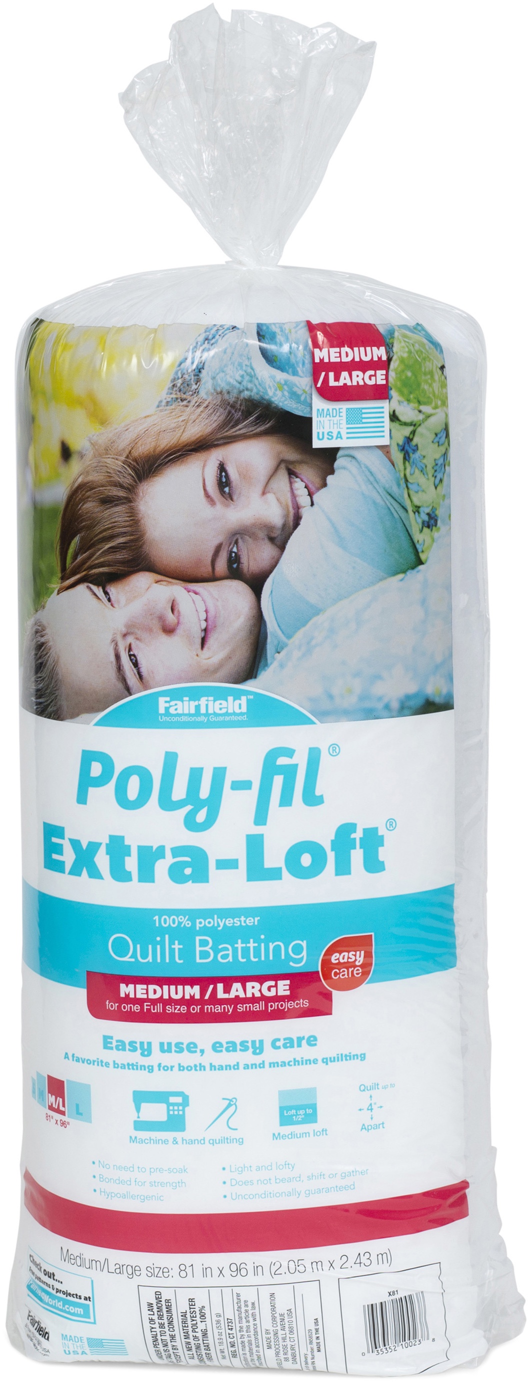 Queen Size 90/" x 108/" EB90 Fairfield EVERGREEN Needlepunched Polyester Batting