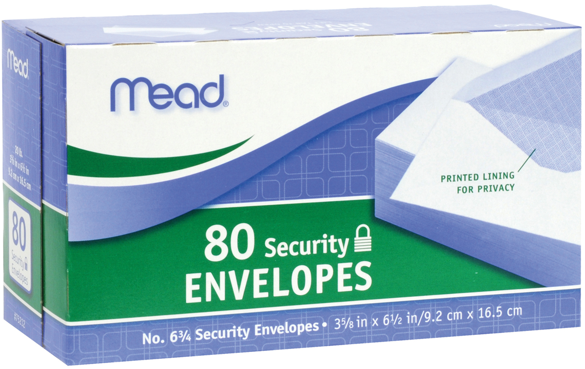 Mead Boxed Envelopes 3.625"X6.5" 80/Pkg-Security #6, 75212 43100752127