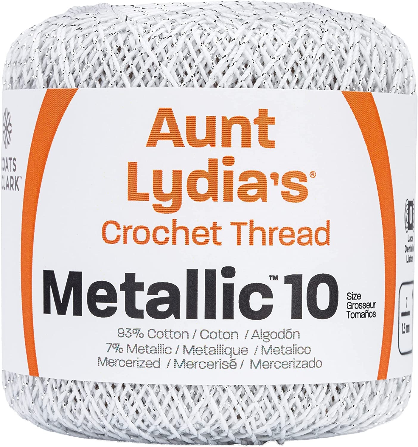 Aunt Lydia's Metallic Crochet Thread Size 10White & Silver 73650815669