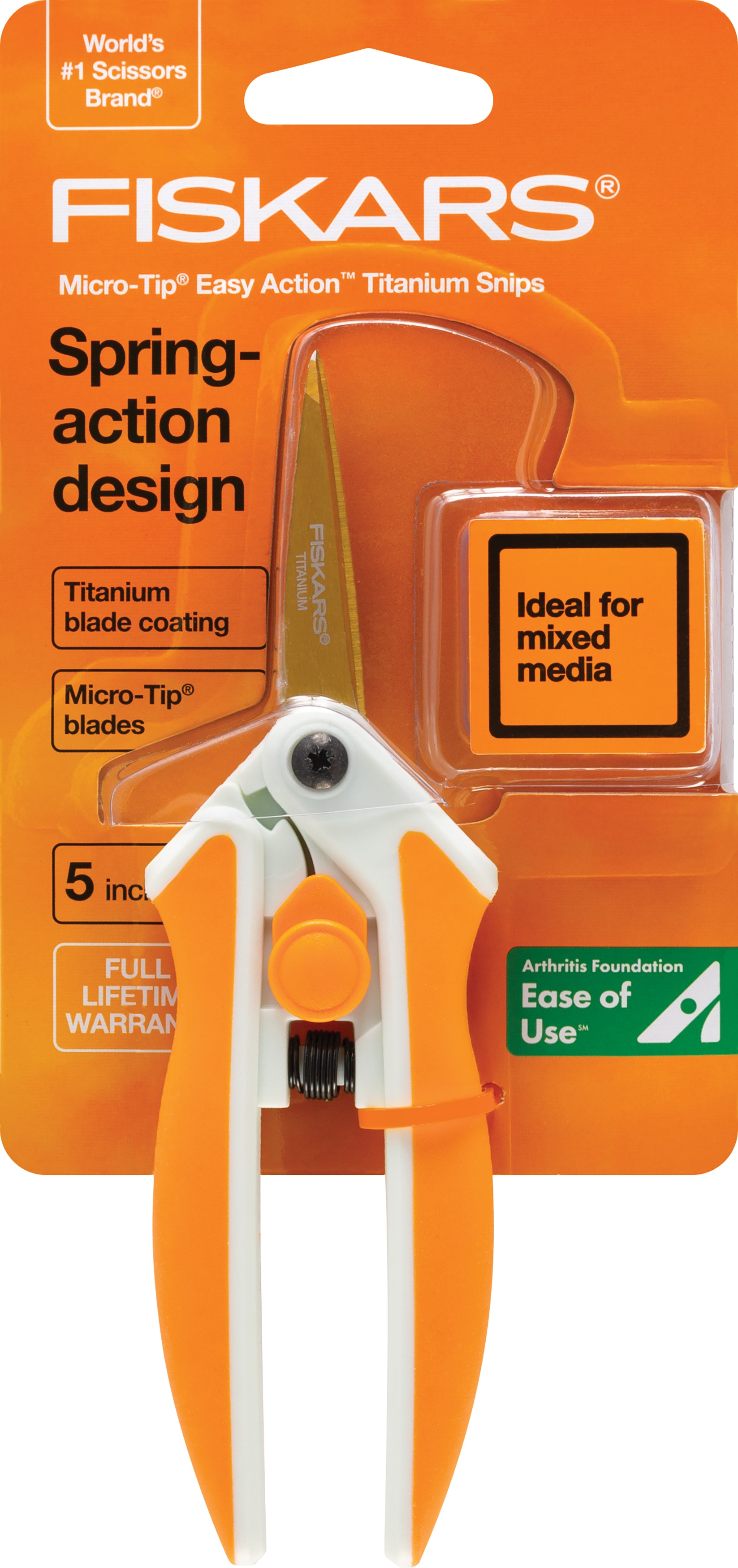 Orange 6 Inch Fiskars 190520-1001 Titanium Micro-Tip Easy Action Scissors 