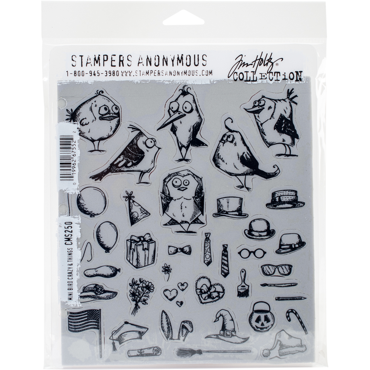 Tim Holtz Cling Stamps 7/"X8.5/"-Mini Bird Crazy /& Things CMS-LG-250