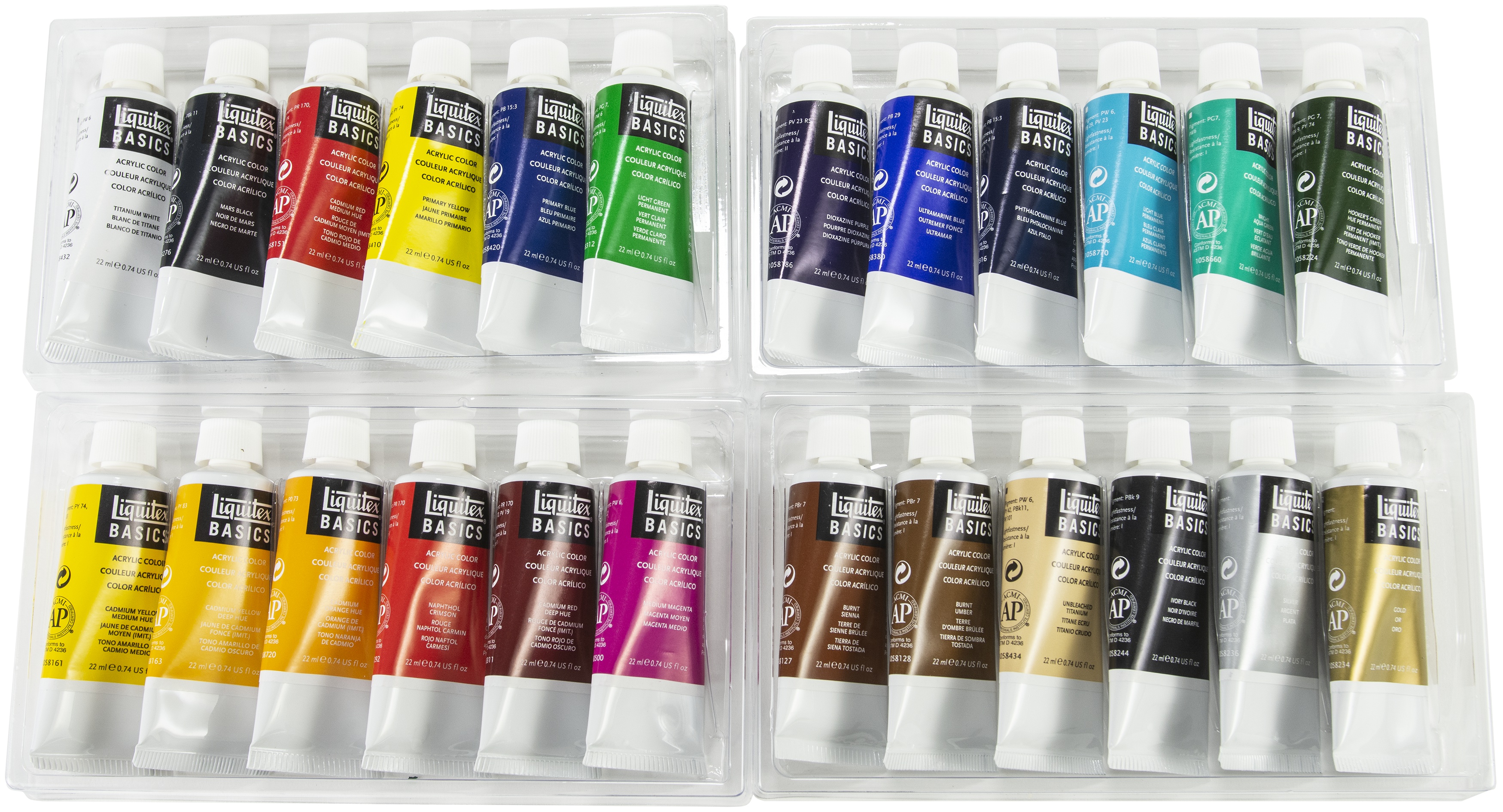 Liquitex Basics Acrylic Paint 22ml 24 Pkg Assorted Colors 887452028543 