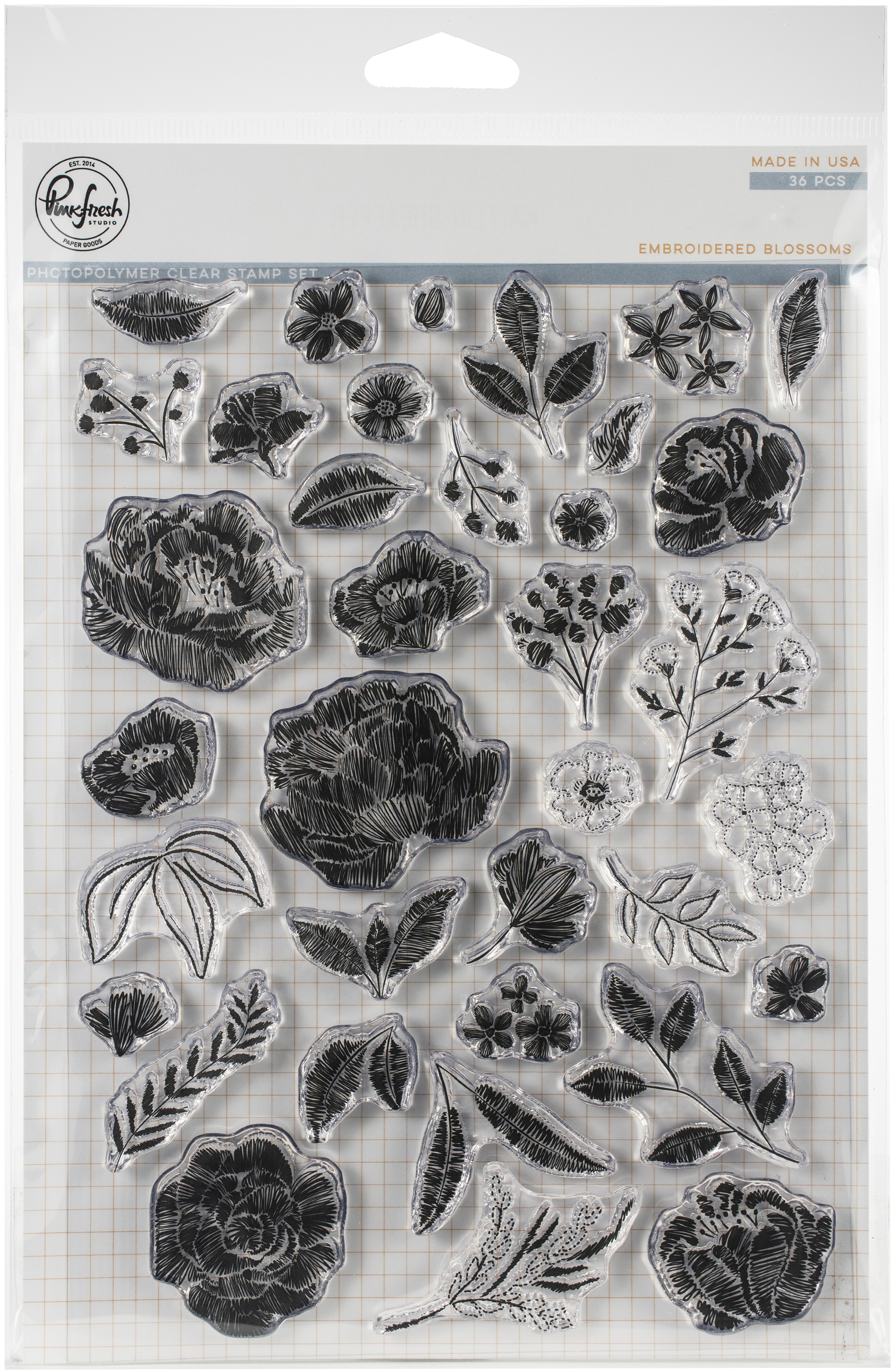Pinkfresh Studio Clear Stamp Set 6/"X8/"-Embroidered Blossoms