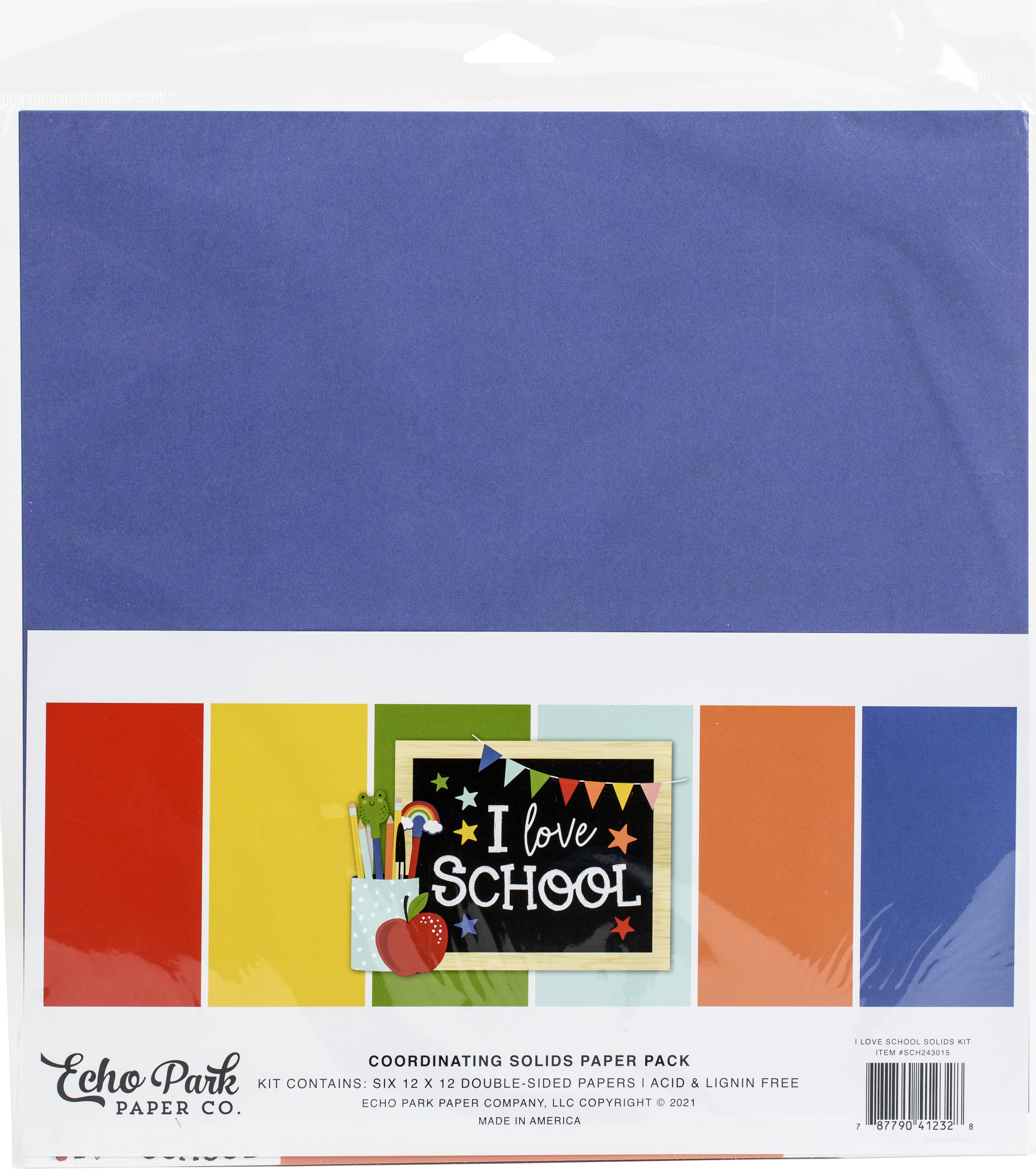 Echo Park Double-Sided Solid Cardstock 12"X12" 6/Pkg-School Rules 6 Colors 