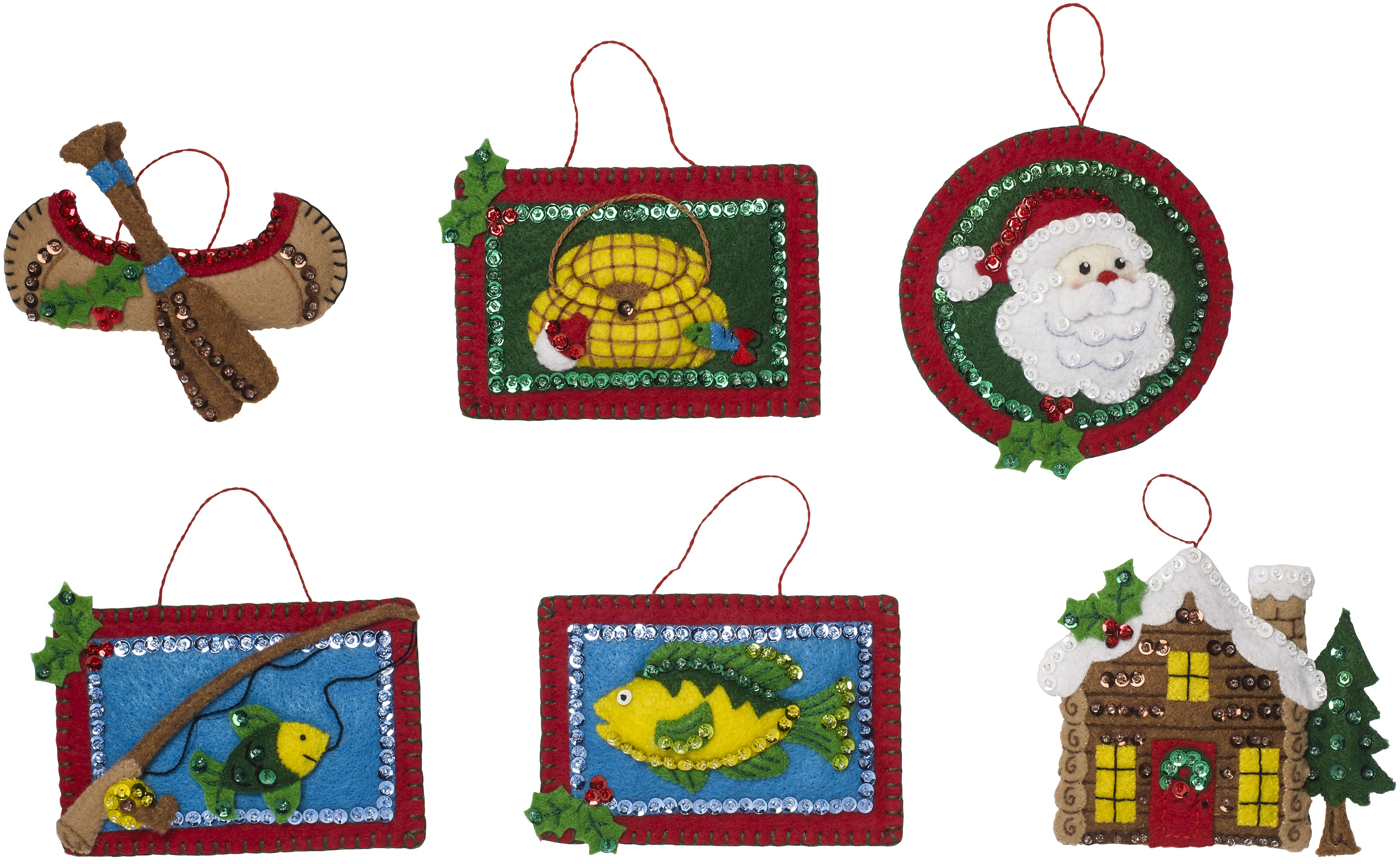 Bucilla Felt Ornaments Applique Kit 4.5"X3.5" Set Of 6Lodge Santa eBay