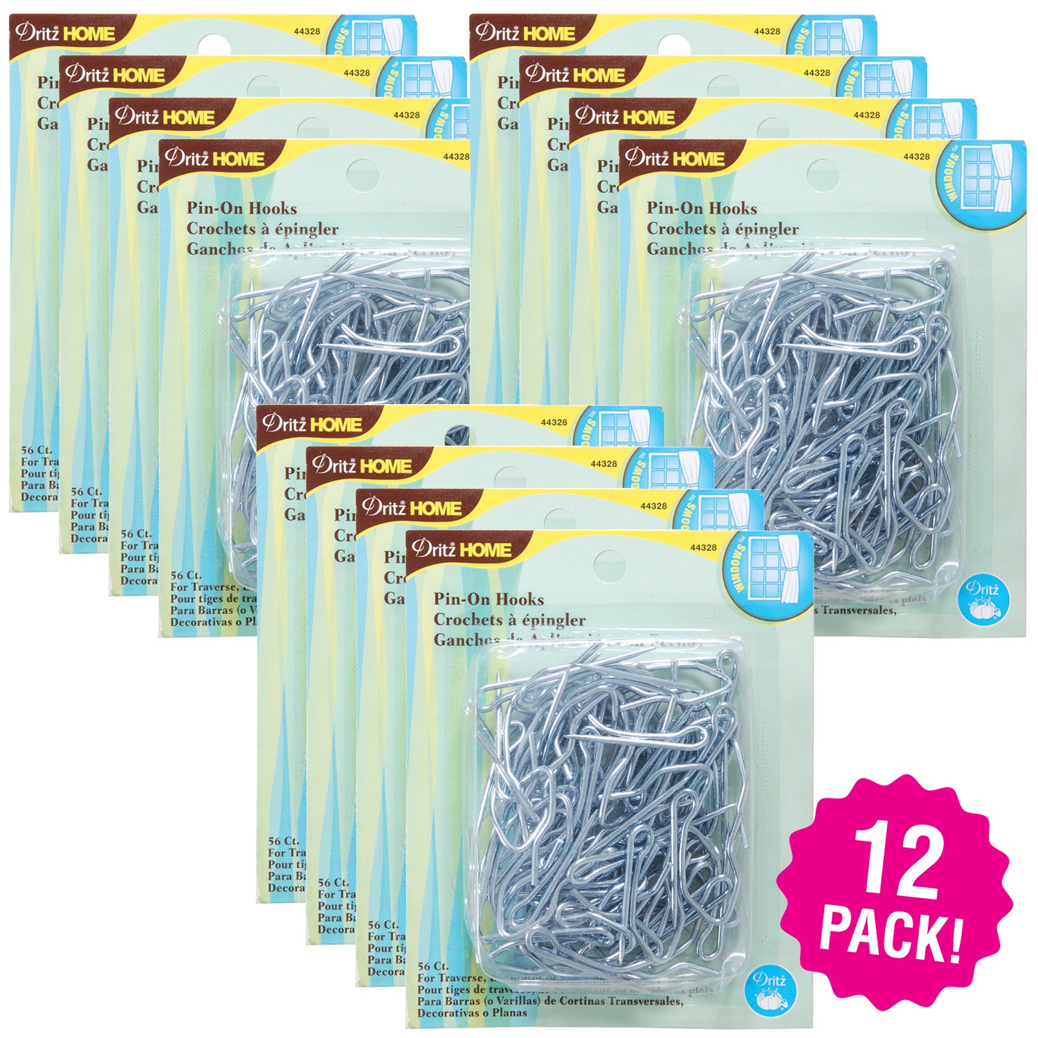Dritz Home Pin-On Drapery Hooks 56pc 12/Pk-