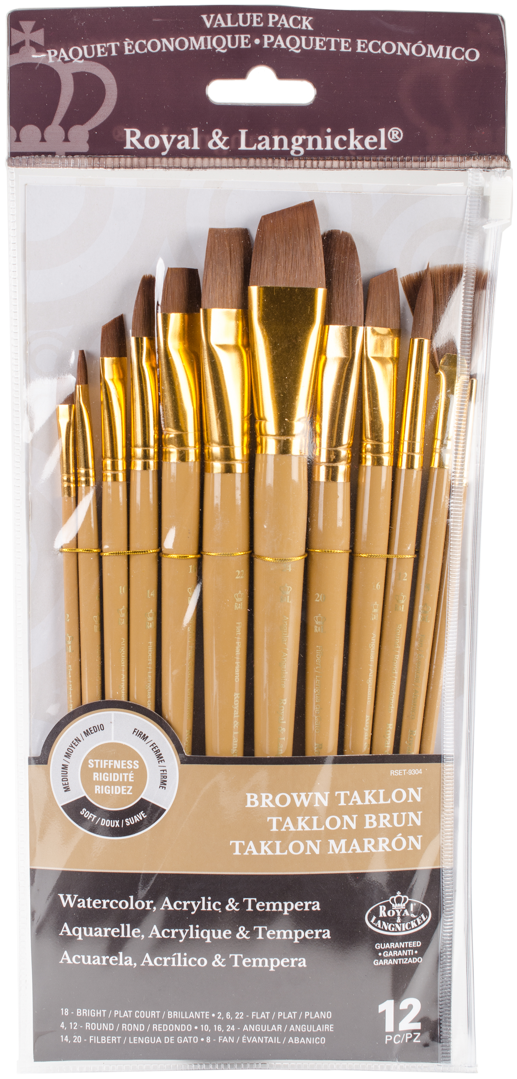 Gold Royal and Langnickel Round// Flat Taklon Variety Brush Set Pack of 12