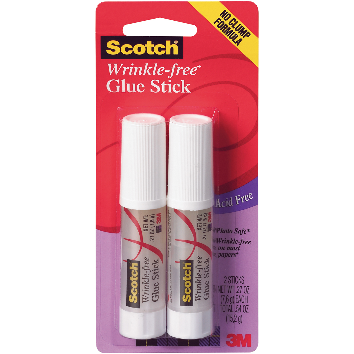 Scotch Wrinkle-free Glue Stick, .27 oz, Clear, 2/Pack (00382CL) | eBay