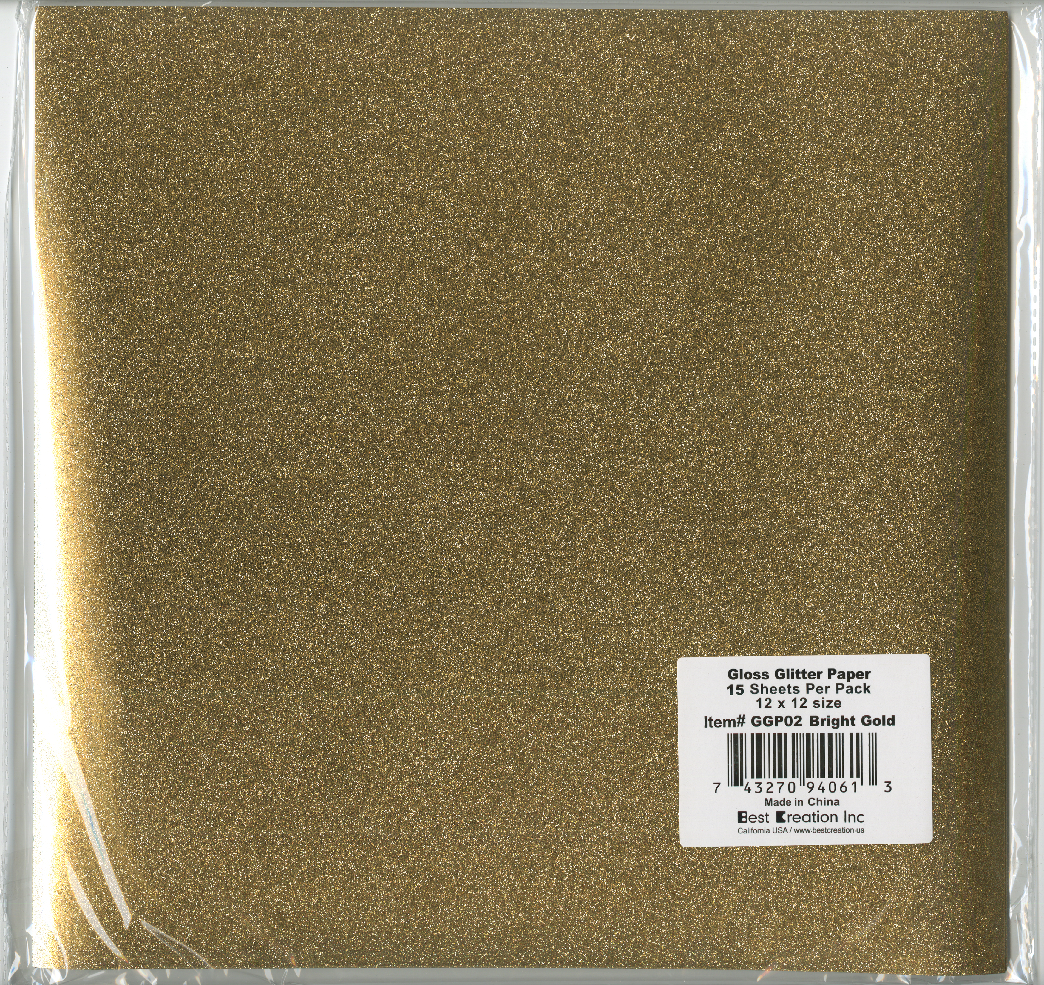 Best Creation Gloss Glitter Paper 12"X12"-Bright Gold - Picture 1 of 1