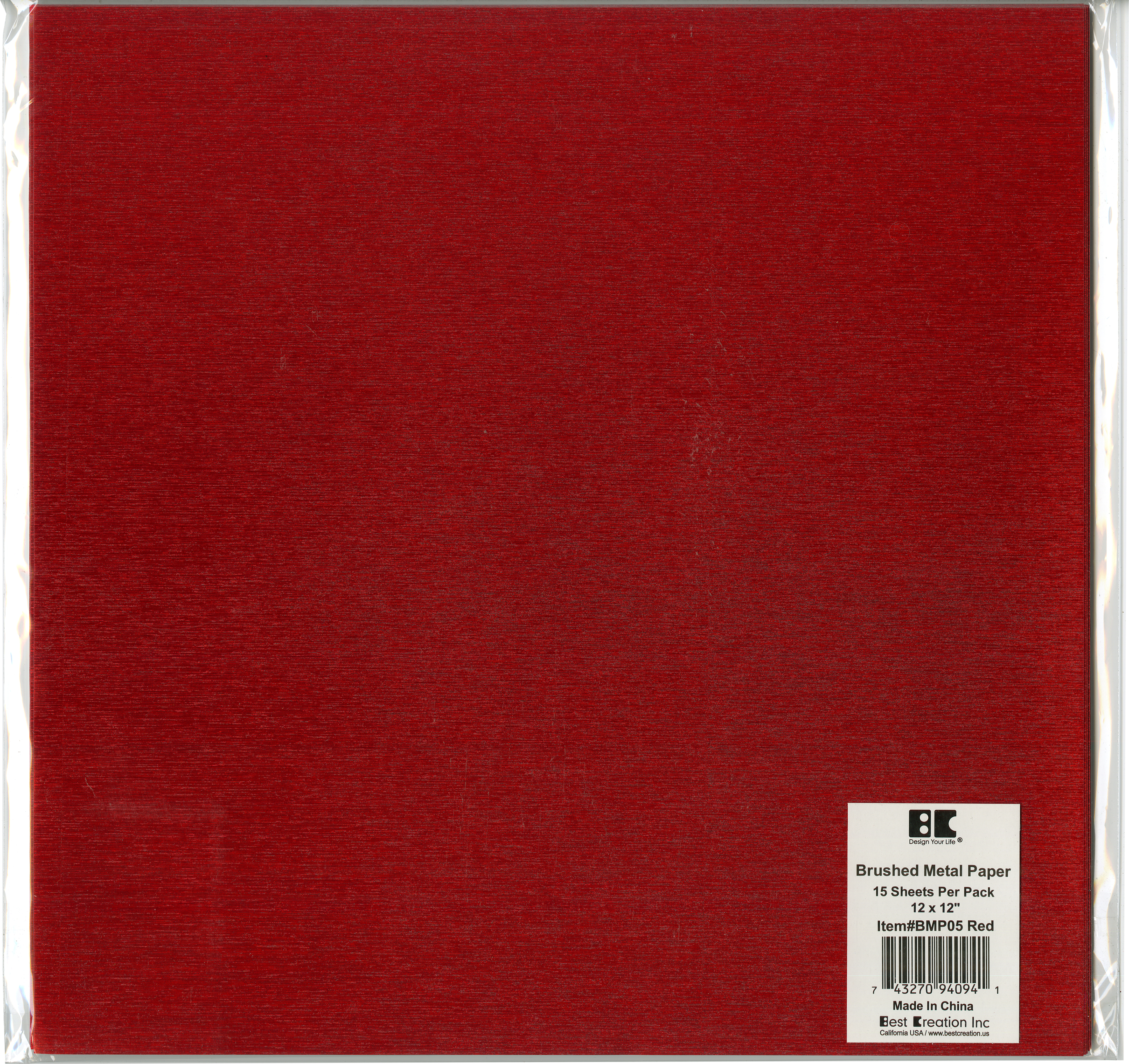 Best Creation Brushed Metal Single-Sided Paper 12"X12"-Red - Afbeelding 1 van 1