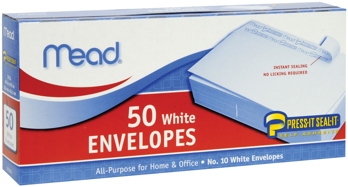 Mead Self-Seal Business Envelopes - #10 Size (4 1/8" X 9 1/2"), Box Of 30