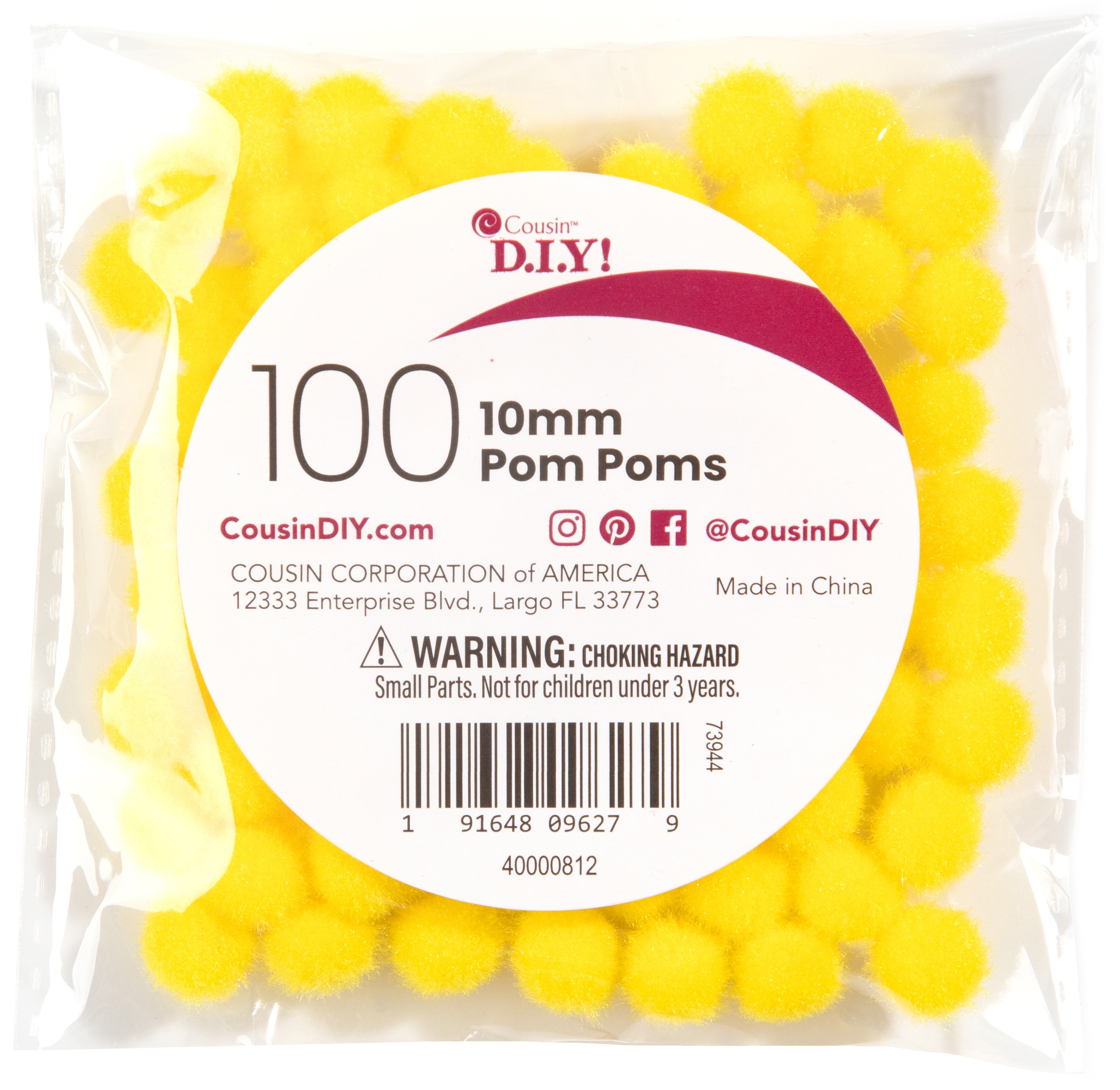 Pom-Poms 10mm 100/Pkg-Yellow
